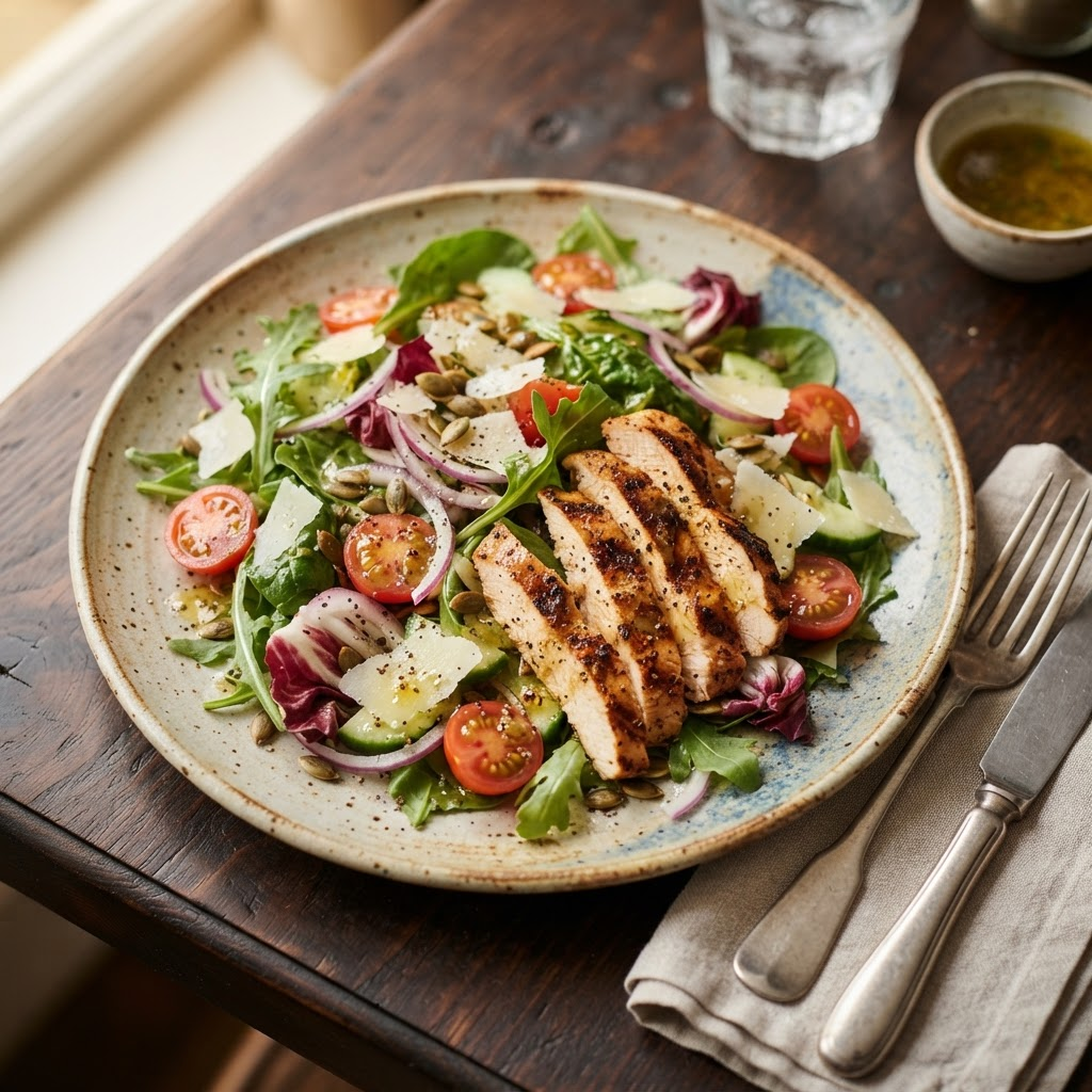 Frischer Salat mit hausgemachtem Dressing