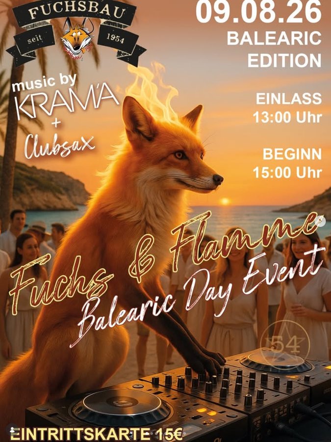 Flyer Fuchs & Flamme – Balearic Edition, 09.08.26